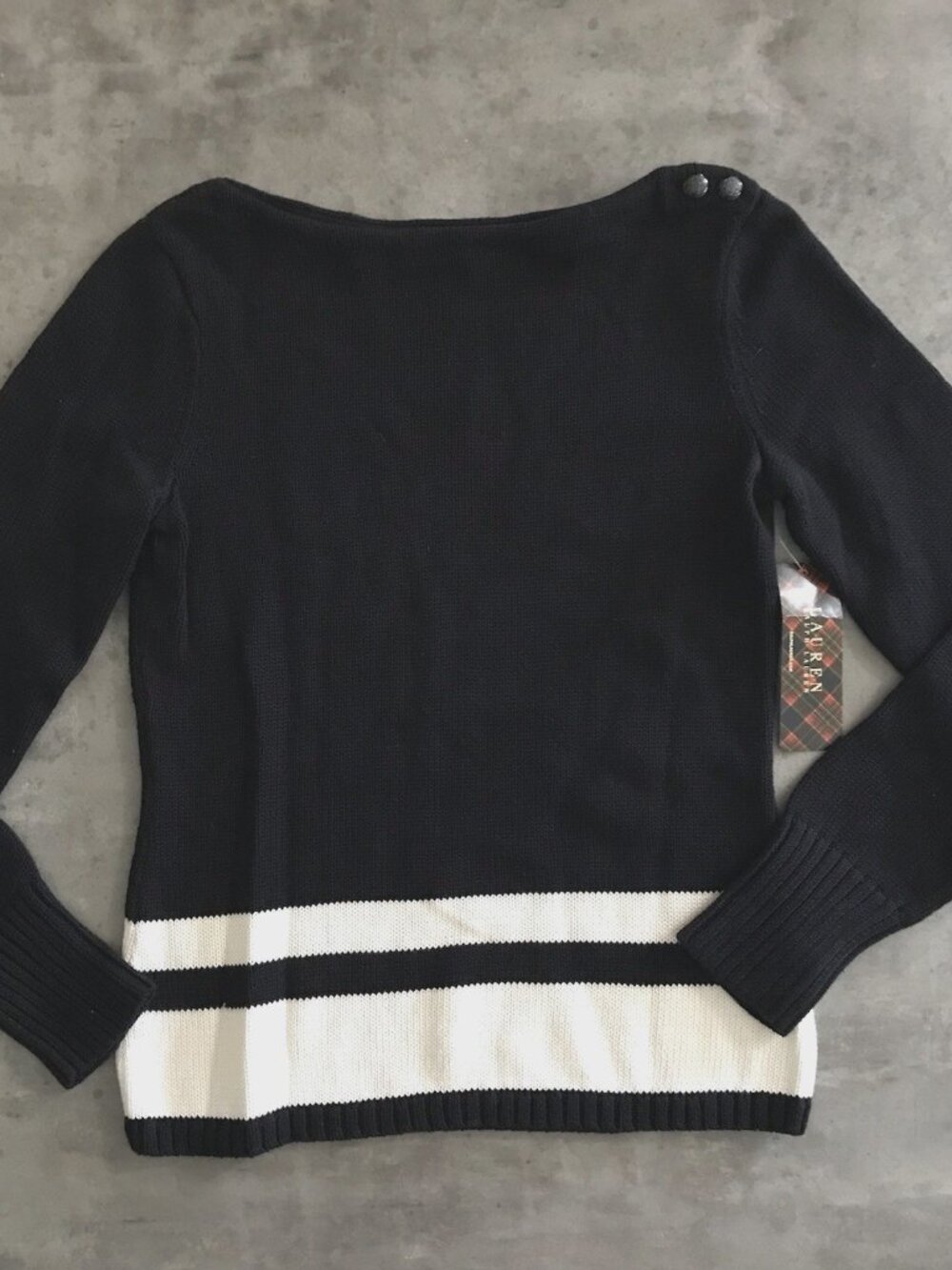 Lauren Ralph Lauren Sweater Womens Small Black White Pullover Minimalist Preppy